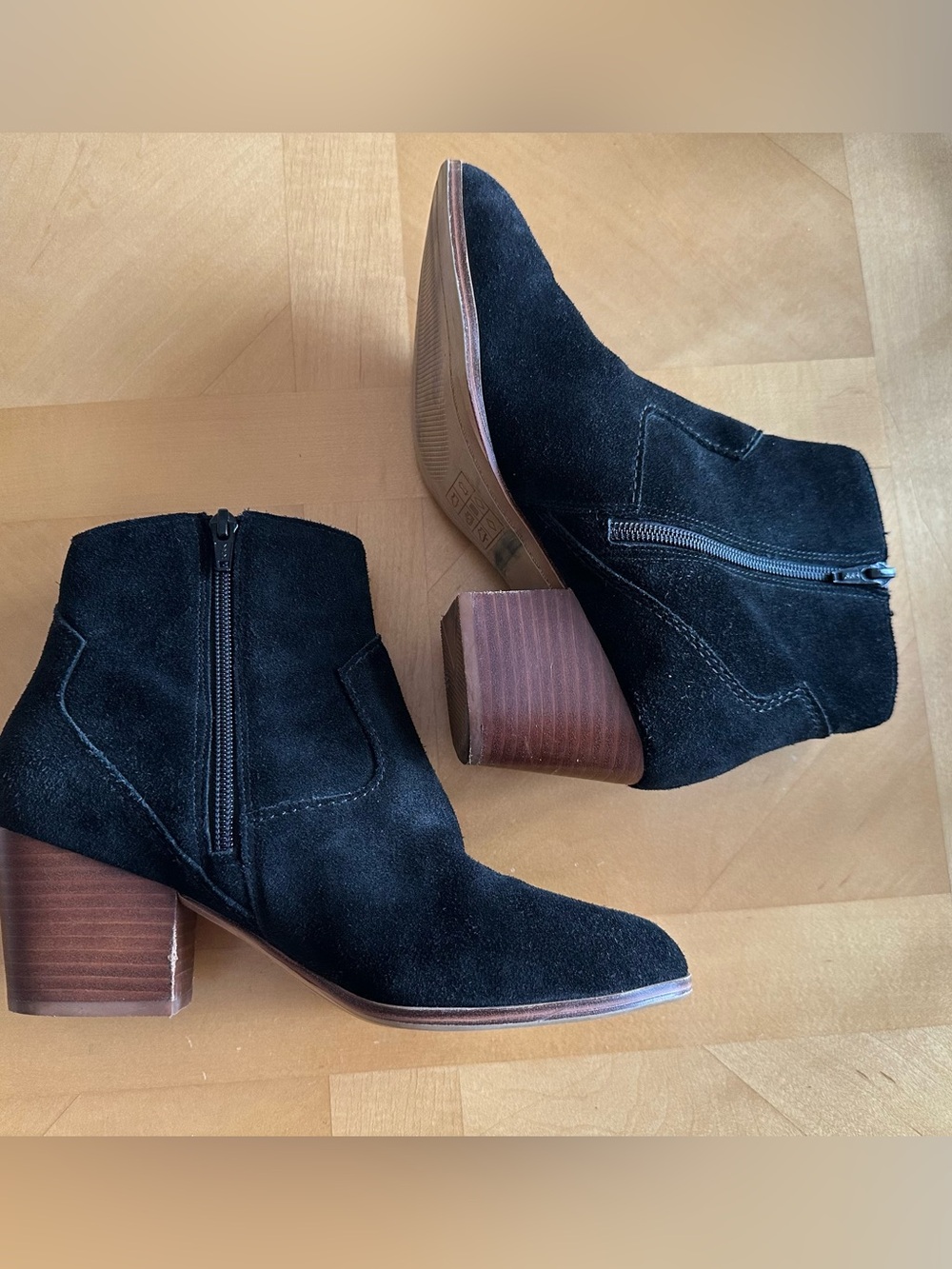 ALDO Black Suede Ankle Boots Split Shaft Block Heel 8